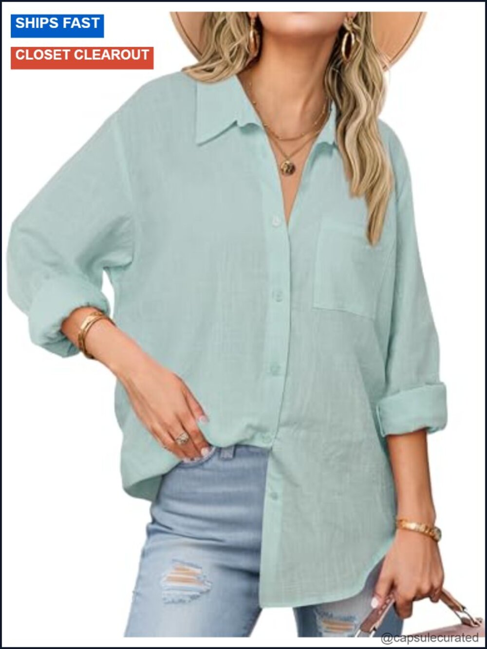 Women's Cotton Gauze Button Down Shirt Long Sleeve Loose Fit Casual Blouse